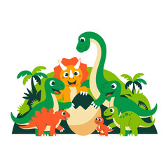 Fototapeta premium Dinosaur Family Hatching from Egg in Jungle