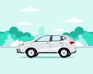 Fototapeta premium White Car with Green Background