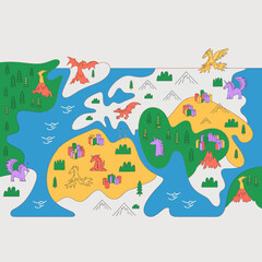 Fototapeta premium Colorful Fantasy Map with Dragons and Islands