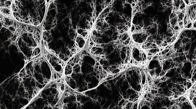 malbec. Abstract fungal mycelium network pattern with white filaments and organic branching on dark background. gardening catalogs, home-decor guides, designed for gardening and botanical catalogs.