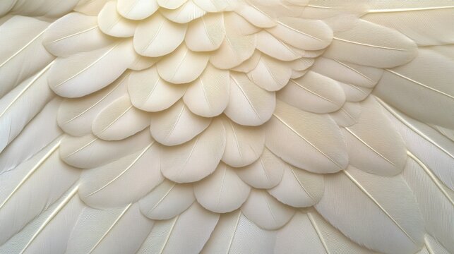 directional. A detailed close-up of a natural white wing feather showing intricate patterns. wildlife magazines, conservation campaigns, designed for wildlife conservation campaigns.