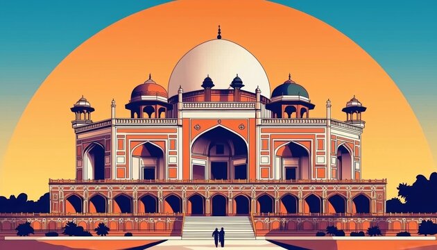 Minimalist Illustration Featuring Humayun's Tomb