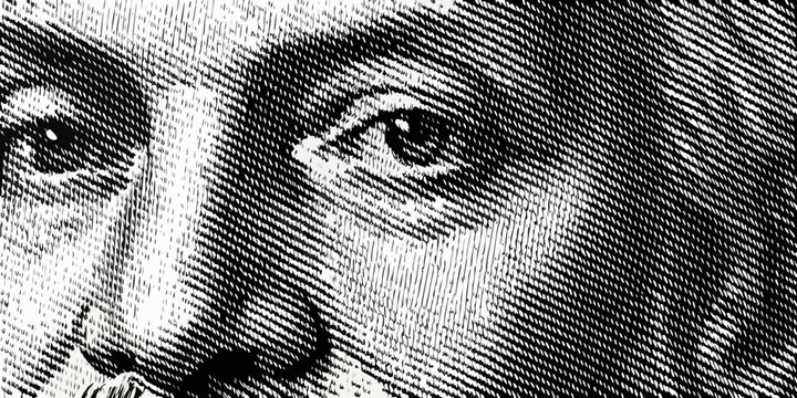 Close up of eye and nose halftone texture black and white