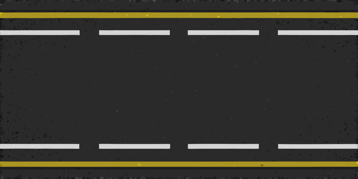 Asphalt road with yellow lane markings top down view