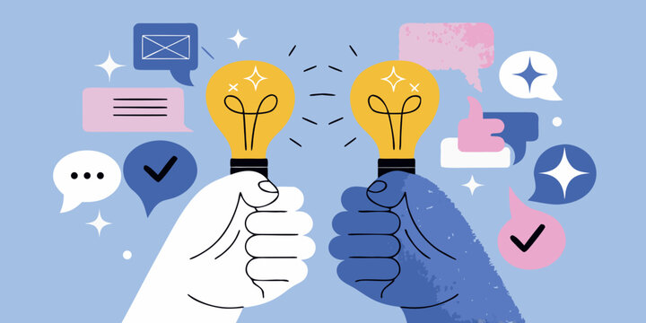 Hands holding light bulbs creative ideas concept illustration