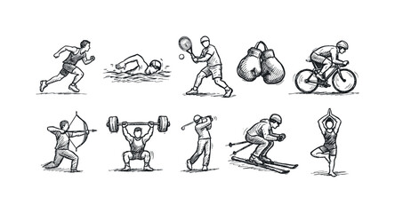 Naklejka premium Collection of diverse athletic activities depicted in a simple sketch style