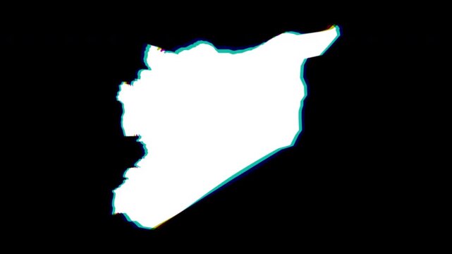 Syria white and chromatic abstract map pop animation black background