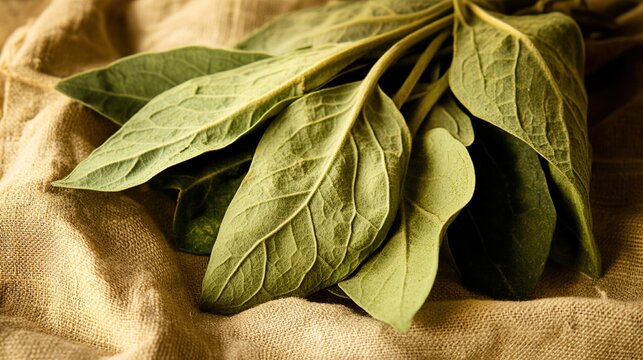 comfrey. Fresh green herbal paste on a linen cloth, a natural remedy prepared. lifestyle magazines, social media lookbooks, designed for influencer and brand collaborations.