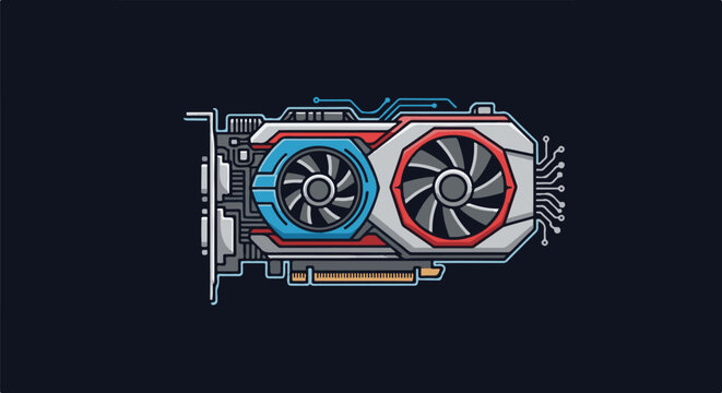 Pixel art illustration of a dual-fan graphics processing unit