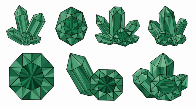 Pixel art collection of various green crystal formations
