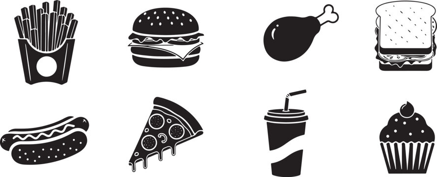 Flat style fast food icons set illustration