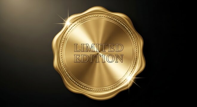 Golden limited edition seal with shiny stars on black background