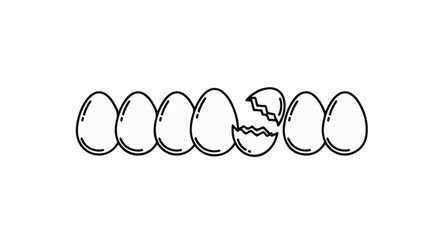 Obraz premium Row of eggs, one cracked open, against a white background