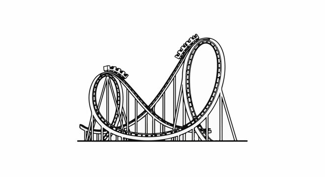 Roller coaster with a loop and several cars on a track