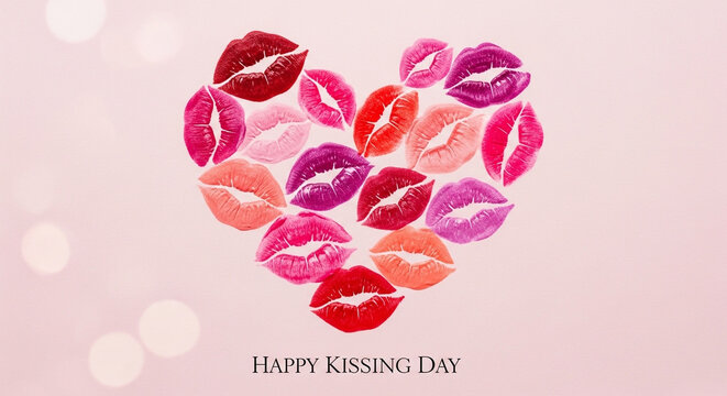 Kissing Day, heart shaped lips, colorful kiss marks, Valentine's Day, love symbol