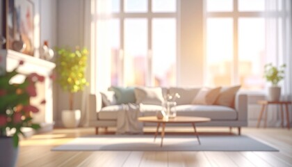 Fototapeta premium 明るくカラフルなリビングルームのぼやけたイメージ画像 ソフトフォーカス