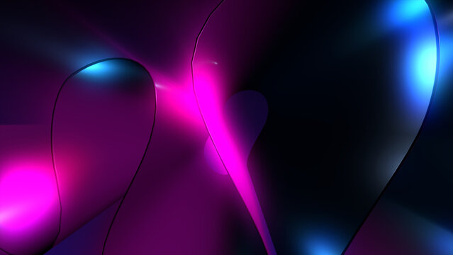 Abstract 3D Fluid Glass Waves with Vibrant Pink and Blue Neon Lighting Reflections Background, gradient glass