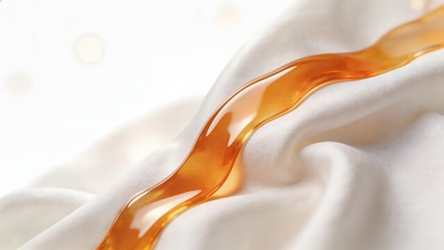 Honey flowing on white fabric