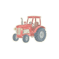 Obraz premium Red agricultural farm tractor sticker illustration isolated on black background