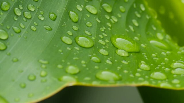 Banana green leaf with water drops