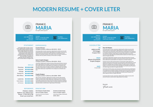 Colorblock Resume and Cover Letter Set, Clean Resume Layout, Executive Resume CV Template, Modern Minimalist Resume and Cover Letter Layout