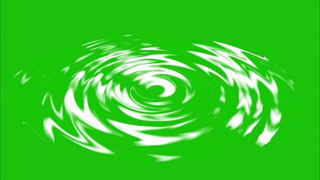 Realistic White Water Wave Ripple and Liquid Distortion on Green Screen; Top View Circular Surface Wave Effect with Chroma Key for Video Compositing.