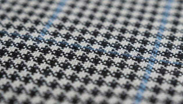 Prince of Wales Glen plaid worsted wool fabric texture with blue overcheck