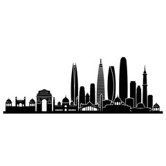 Obraz premium A black silhouette of a city skyline with modern and historic buildings on a white background