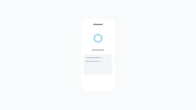 Smart calendar assistant syncing schedule and resolving meeting conflicts on mobile phone application interface