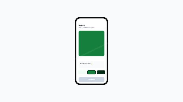 Nature themed social media post interface animation on mobile device with green color scheme