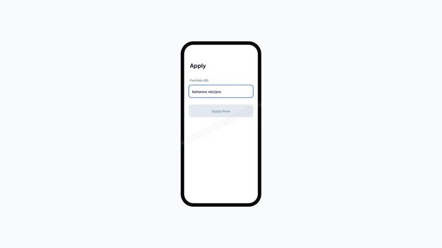 Mobile application form for job application showing portfolio URL input field and success message