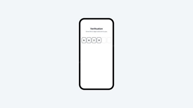 Security verification process on a mobile screen showing a six digit one time password entry