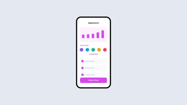 Mobile phone settings screen demonstrating a neon fuchsia color theme selection and application