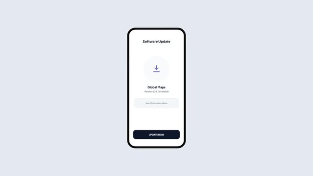 Global maps navigation application update sequence showing download and installation of new landmarks