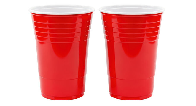 Two red plastic cups stacked together on a flat surface