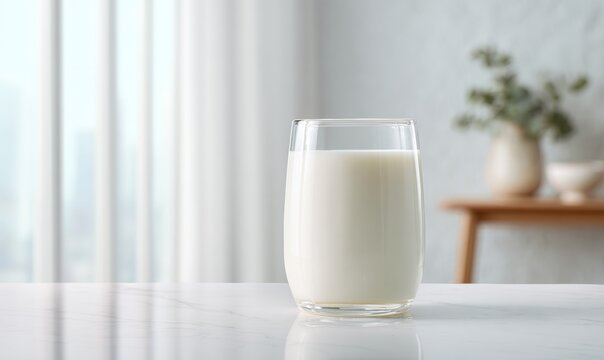 Clear glass full of milk on marble surface