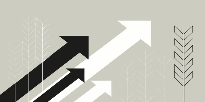 Abstract arrow arrangement with geometric shapes and lines