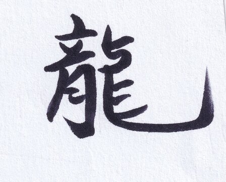 POWERFUL ASIAN BRUSH CALLIGRAPHY OF CHINESE CHARACTER "DRAGON " (YONG)