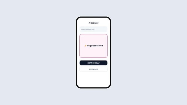 Artificial intelligence design tool generating a minimalist logo on a mobile smartphone application interface