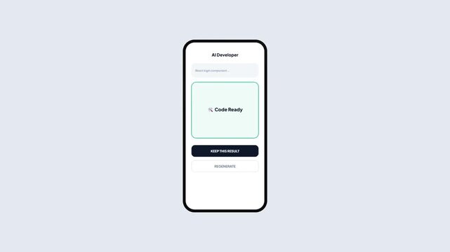 Developer application interface on mobile screen showing AI generating code for a login component