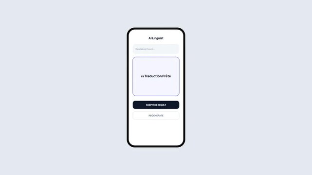 Language translation app interface using artificial intelligence to translate text on a mobile device