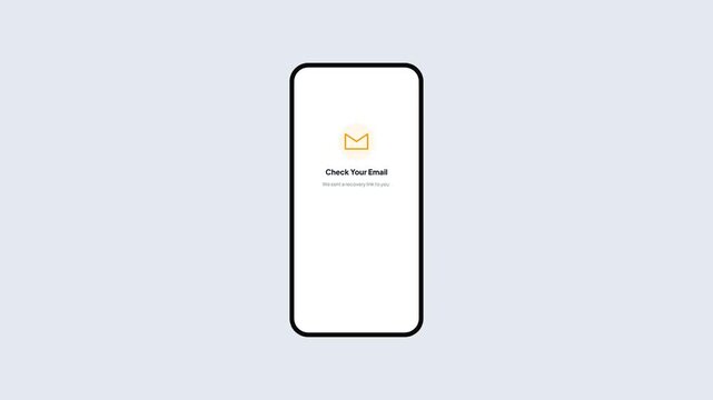Password reset flow. Mobile account recovery UI. Smartphone login interface. Email verification screen. Digital security workflow. User account recovery. Modern mobile design.