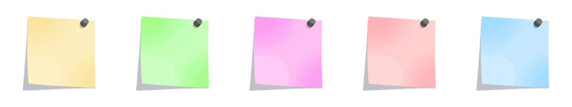 Colorful Sticky Notes with Push Pins Set Isolated on Transparent Background, Memo Paper Reminder Notes PNG