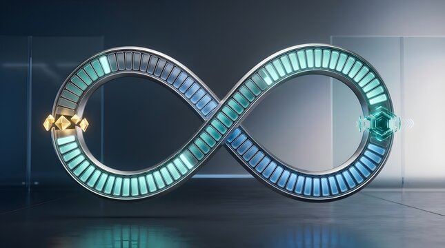 Agile Workflow Infinity Loop Concept with Glowing Loading Bars and Geometric Icons