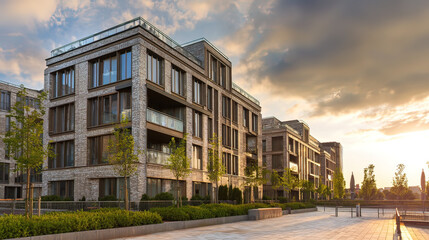 Obraz premium Modern residential architecture with clean lines, bathed in neutral tones under daylight. 