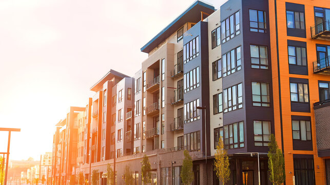 Modern residential architecture with clean lines, bathed in neutral tones under daylight.
