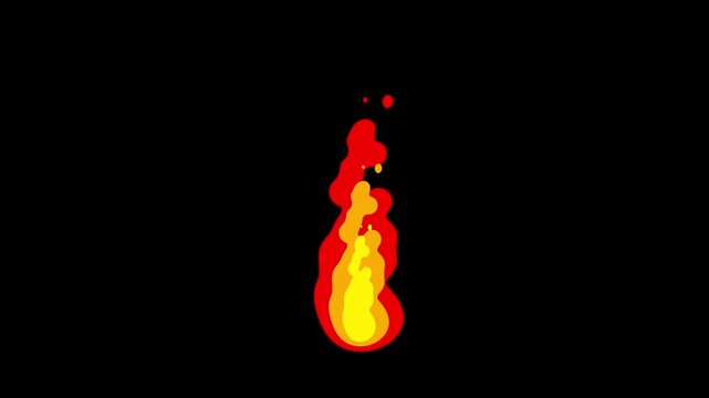 Cartoon Style 2D Fire Flame Animation on Black Background; Hand Drawn Motion Graphics Burning Effect for Gaming and Creative Video Editing.