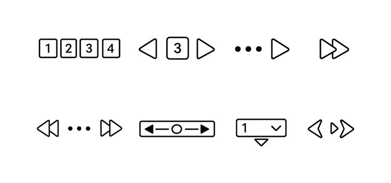 Collection of modern minimalist navigation and playback control icons