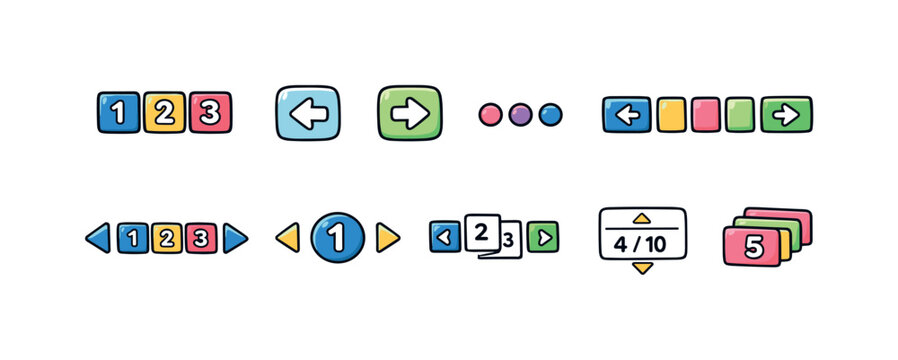 Colorful navigation and pagination icons for web and app interfaces