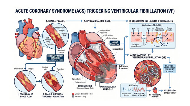 Acute Coronary Syndrome (ACS) Triggering Ventricular Fibrillation (VF) - Medical Visualization